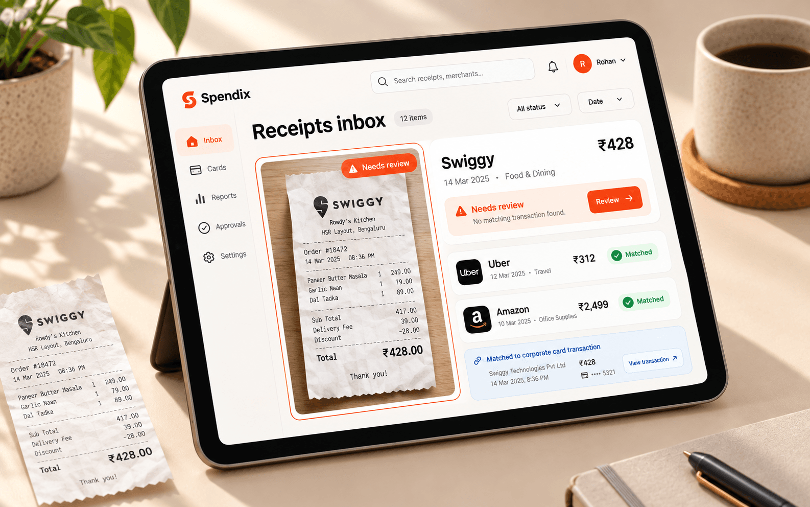Receipt organisation preview